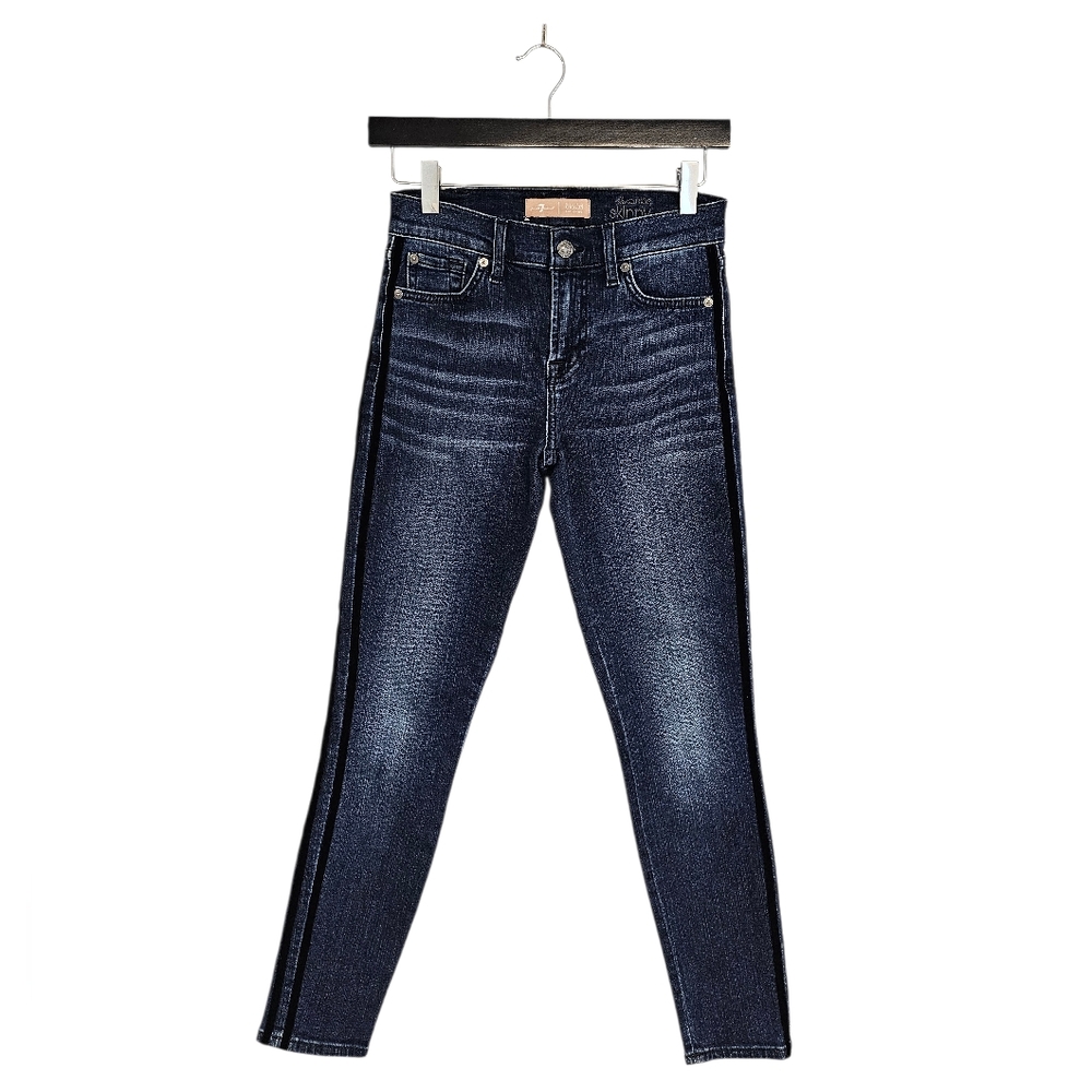 7 For All Mankind Blair‎ The Ankle Skinny Black Racer Stripe Dark Blue Jeans 25